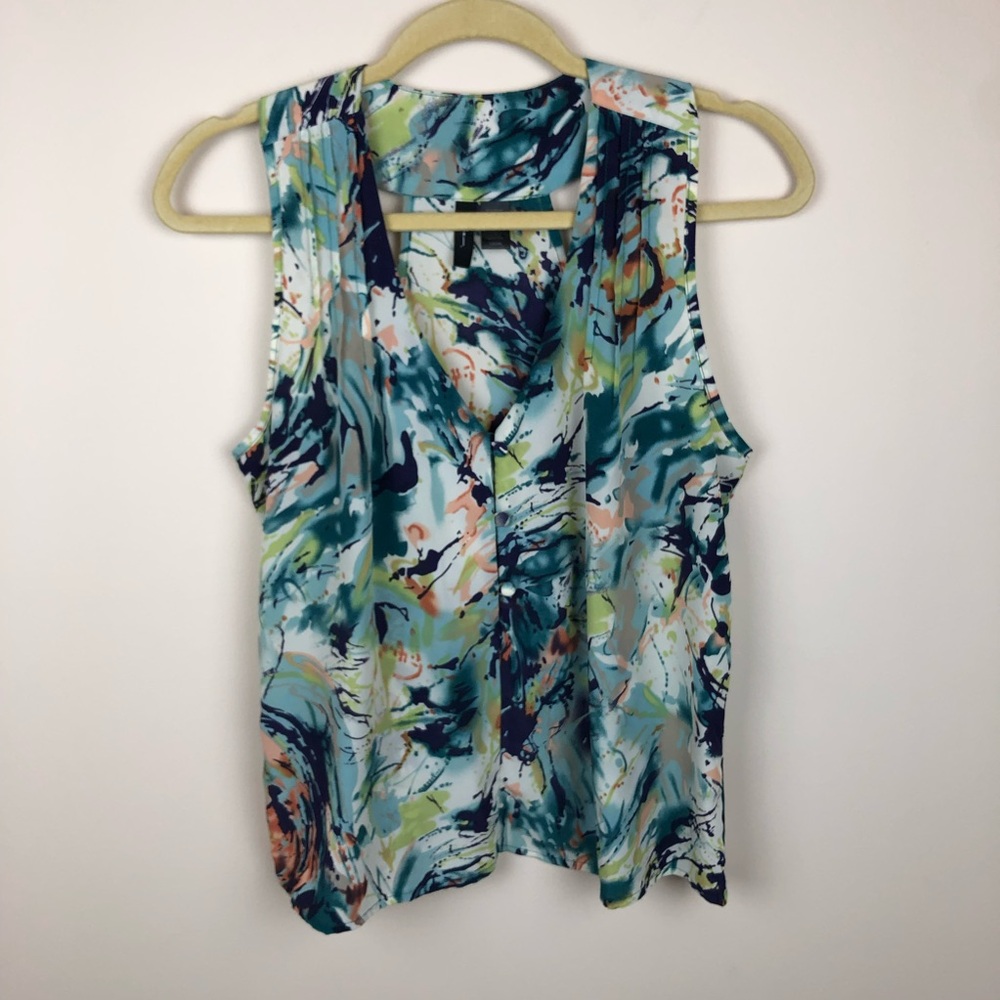 Kylee - Artsy Watercolor Racerback Sleeveless Blouse